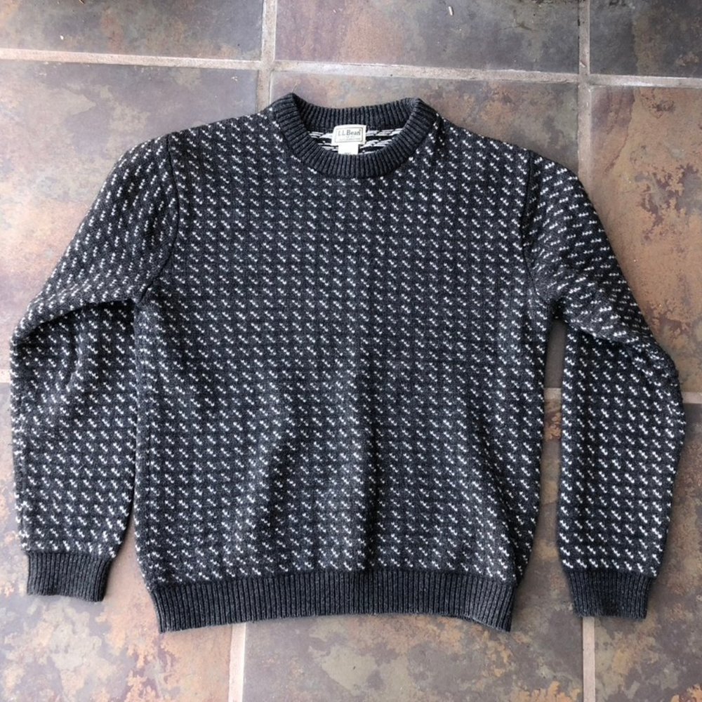 L.L. Bean Men's Patterned Wool Sweater Black/White